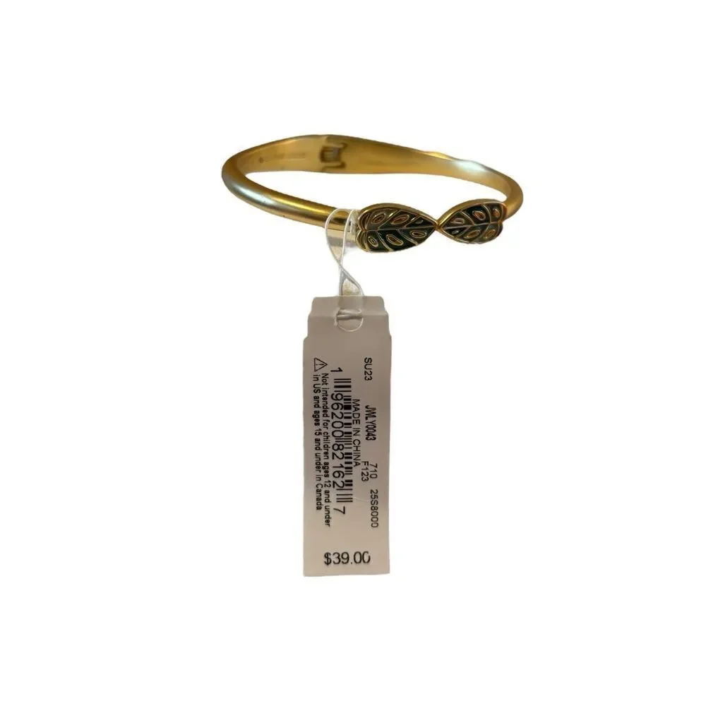 Lucky Brand Matte Gold & Green Leaf Hinge Cuff